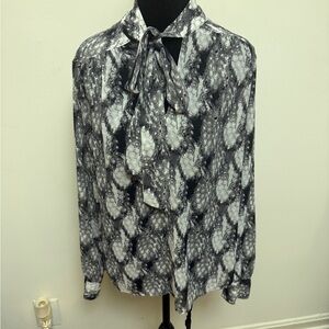 Worthington Black & White Tie-Neck Blouse